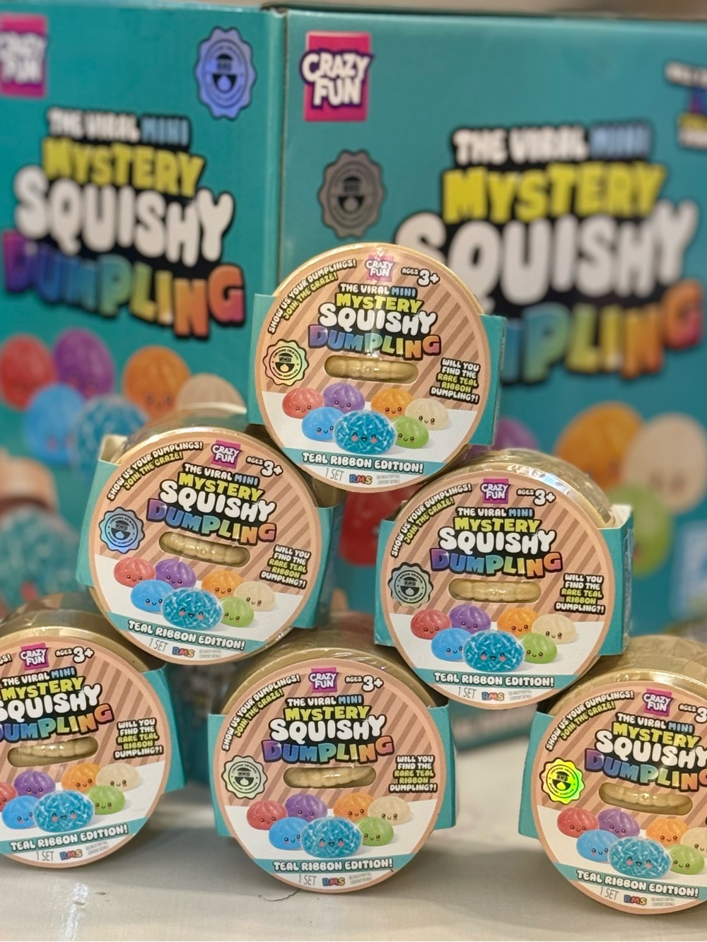 Case of 24 RMS Crazy Fun Mini Mystery Squishy Dumpling Rare Teal Ribbon Edition